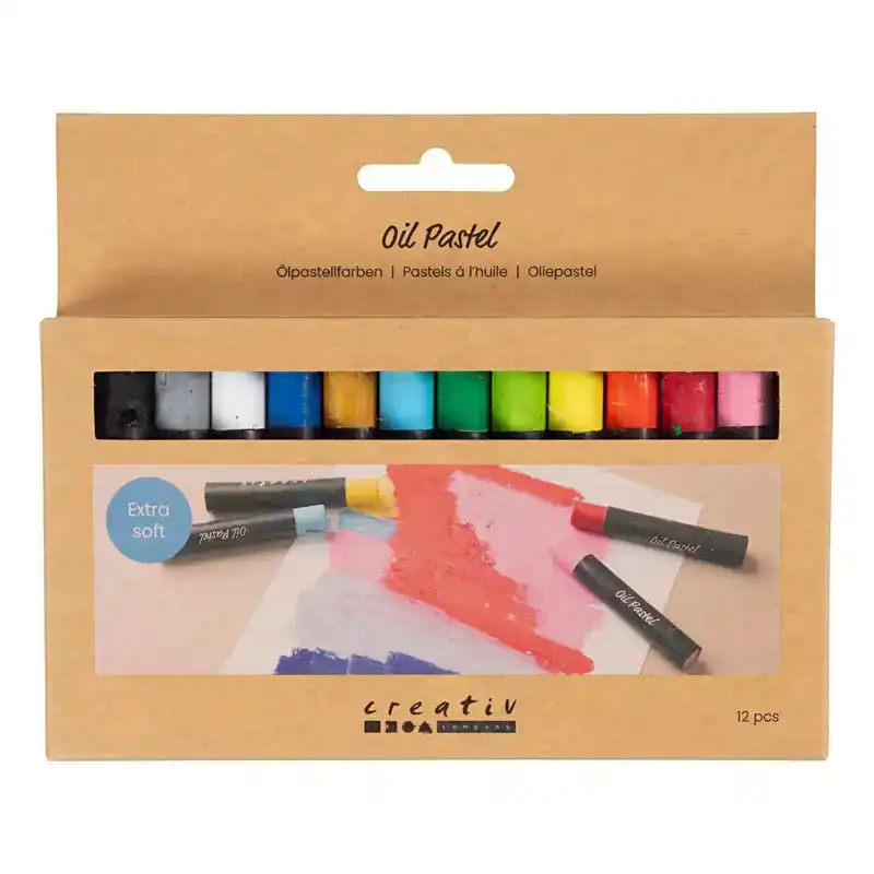 OLIEPASTELS, L: 7 CM, DIKTE 11 MM, STANDAARDKLEUREN, 12 STUK CREATIV COMPANY