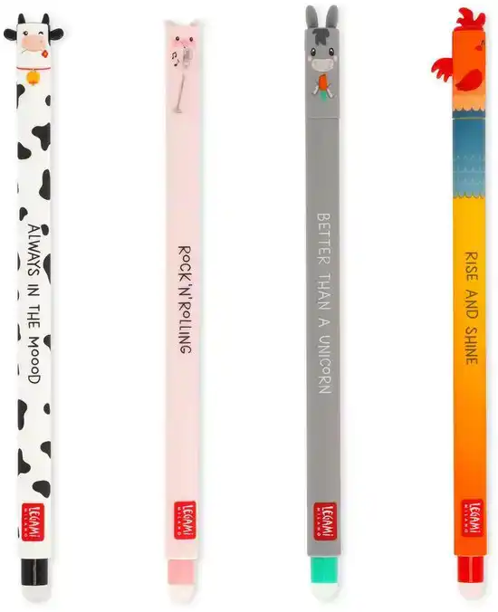 FARM SWEET FARM 4 ERASABLE PENS COW DONKEY PIGGY ROOSTER