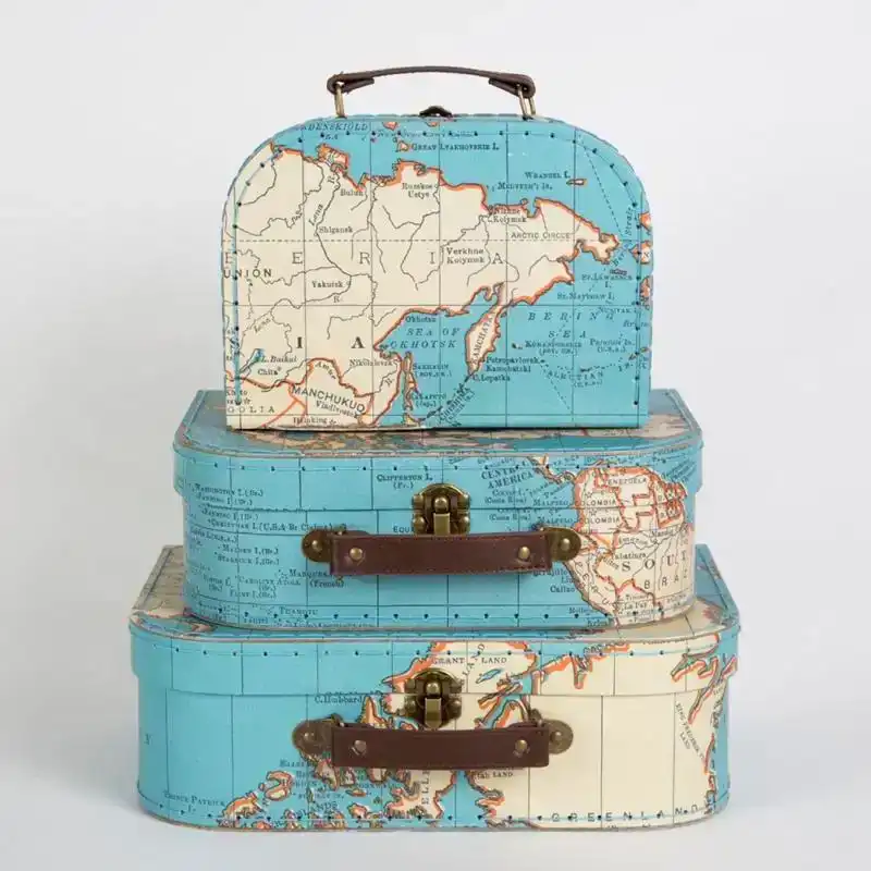 KOFFER SET 3 STUK RETRO VINTAGE WORLD MAP