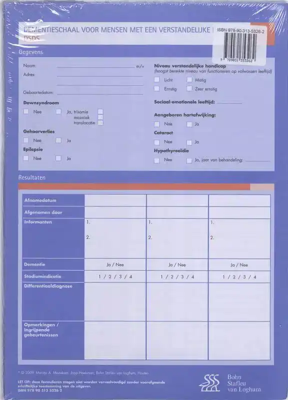 DEMENTIESCHAAL VOOR MENSEN MET EEN VERSTANDELIJKE HANDICAP (