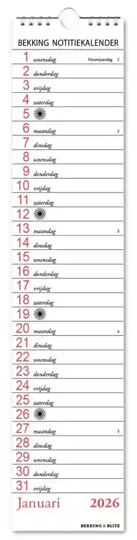 BEKKING NOTITIE KALENDER 2026
