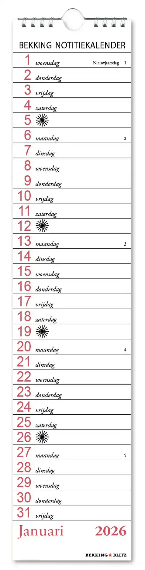 BEKKING NOTITIE KALENDER 2026