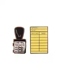 LIBRARY CARD AND STAMP ENAMEL PIN SET