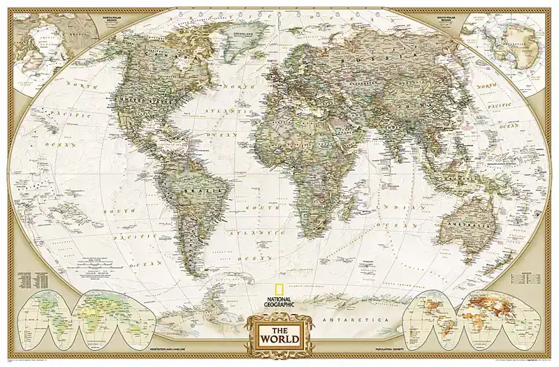 WORLD POLITICAL ANTIQUE LARGE FLAT LAMINATED ENG 1/22,44M