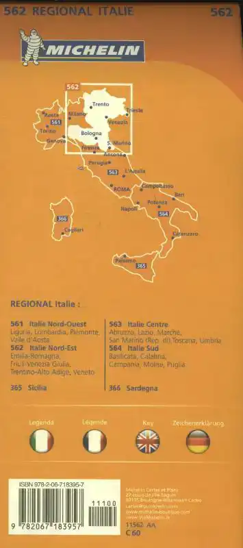 MICHELIN WEGENKAART 562 ITALIE NOORDOOST