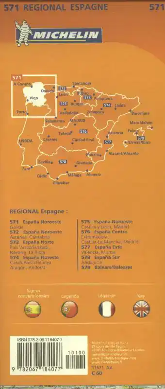 MICHELIN WEGENKAART 571 SPANJE NOORDWEST - GALICIA