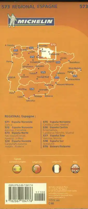 MICHELIN WEGENKAART 573 SPANJE NOORD - BASKENLAND/EUSKADI, N