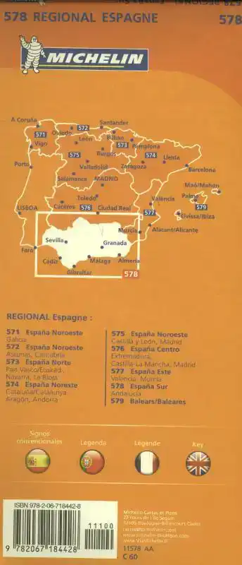 MICHELIN WEGENKAART 578 SPANJE ZUID - ANDALUCIA