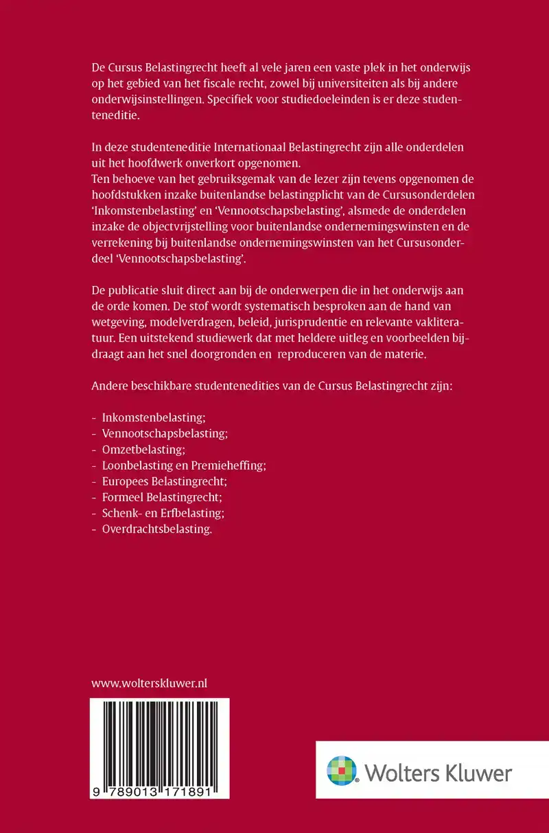 STUDENTENEDITIE CURSUS BELASTINGRECHT INTERNATIONAAL BELASTI