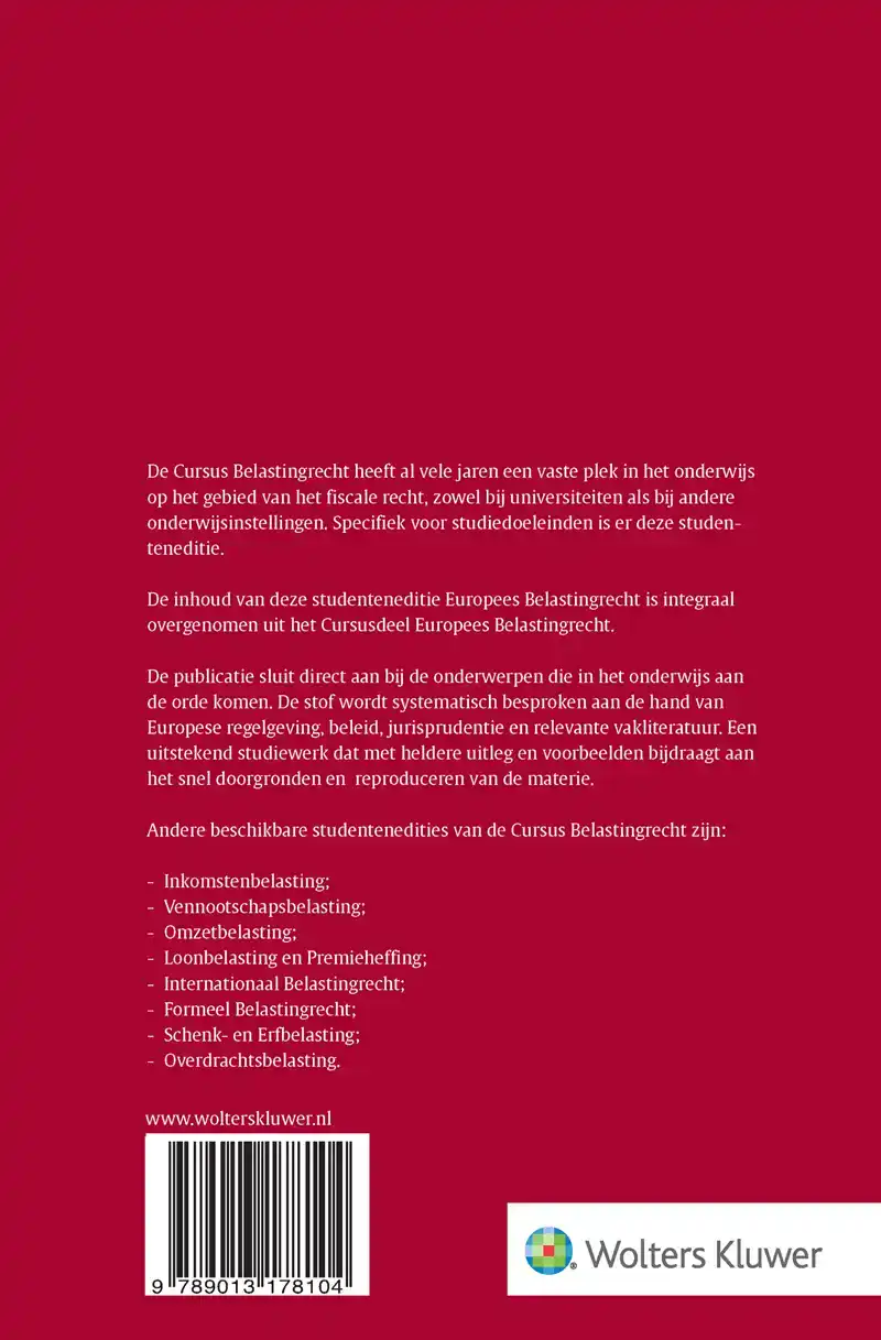 CURSUS BELASTINGRECHT EUROPEES BELASTINGRECHT