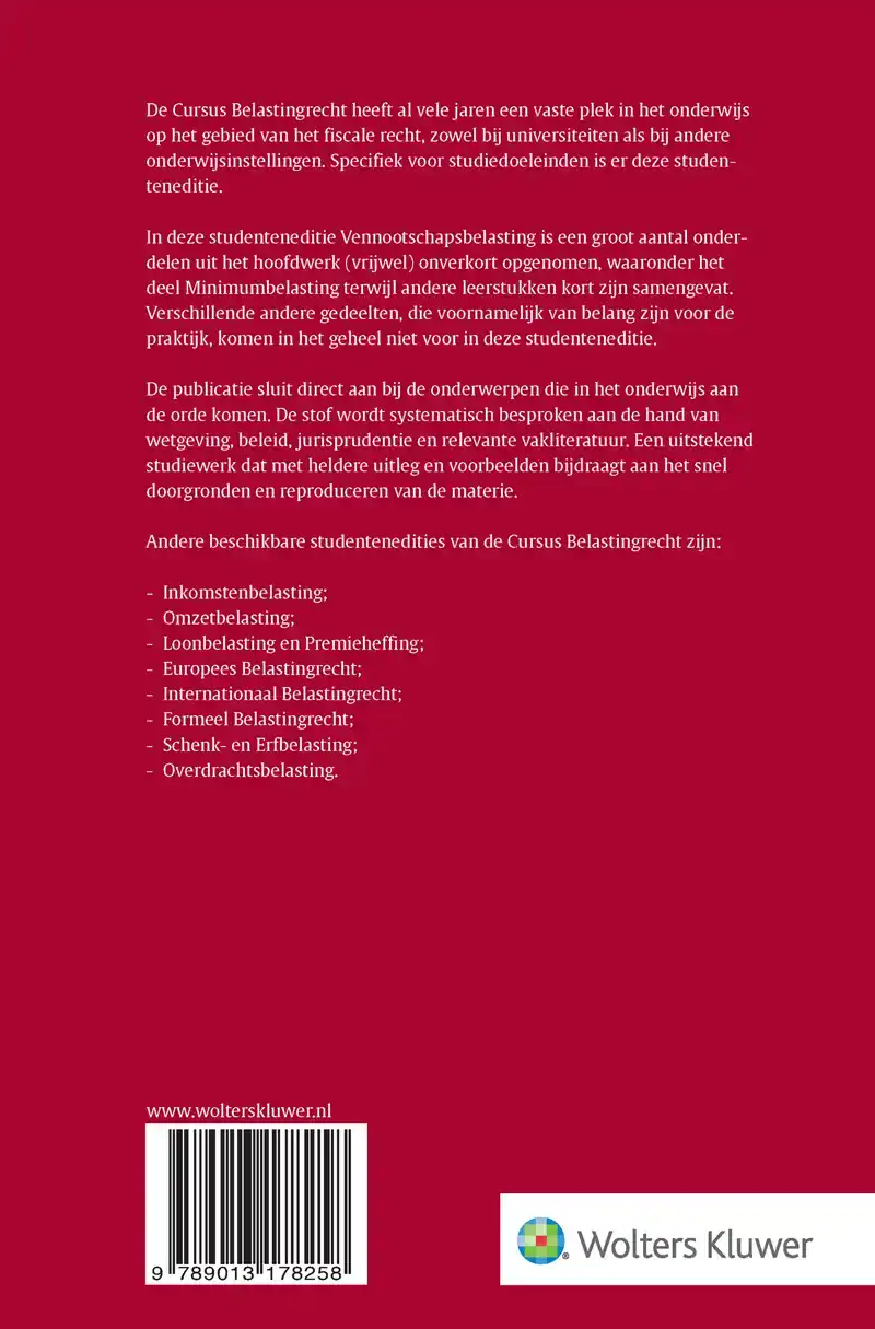 STUDENTENEDITIE CURSUS BELASTINGRECHT VENNOOTSCHAPSBELASTING