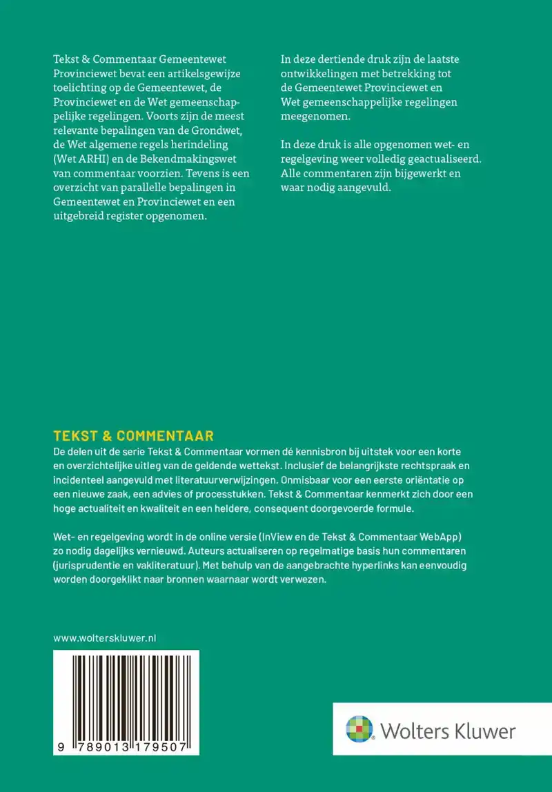 TEKST & COMMENTAAR GEMEENTEWET PROVINCIEWET