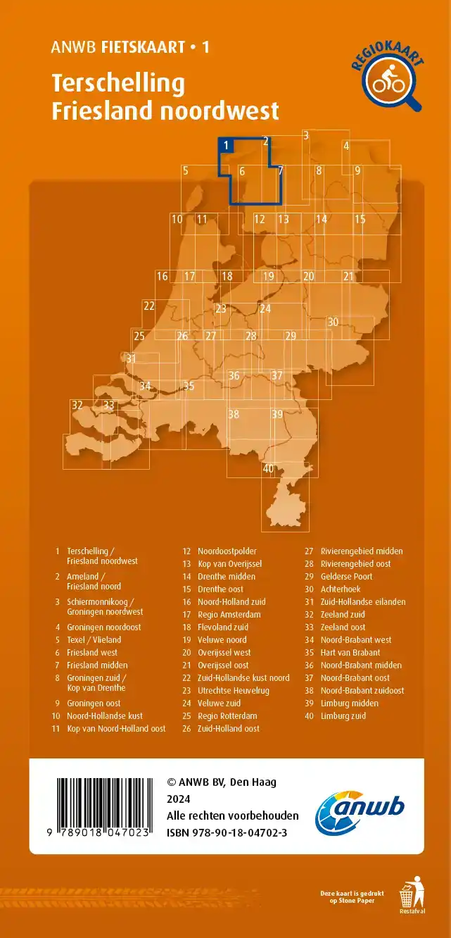 FIETSKAART TERSCHELLING, FRIESLAND NOORDWEST 1:66.666