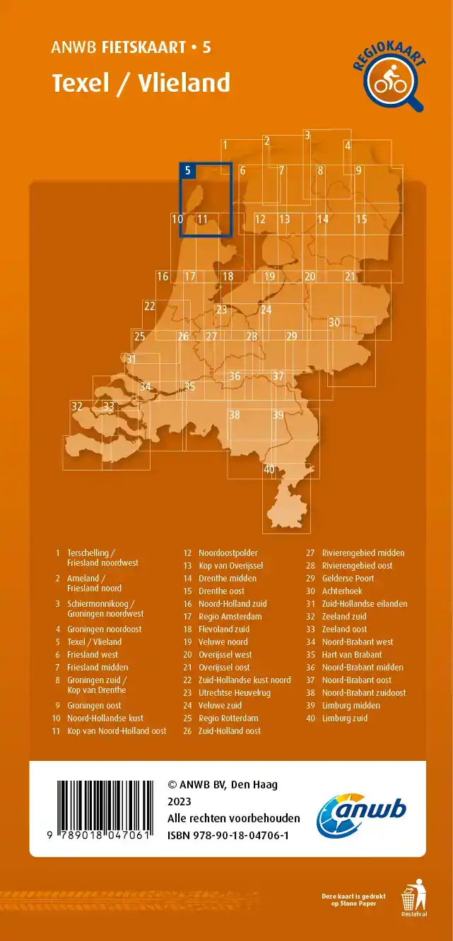 FIETSKAART TEXEL, VLIELAND 1:66.666