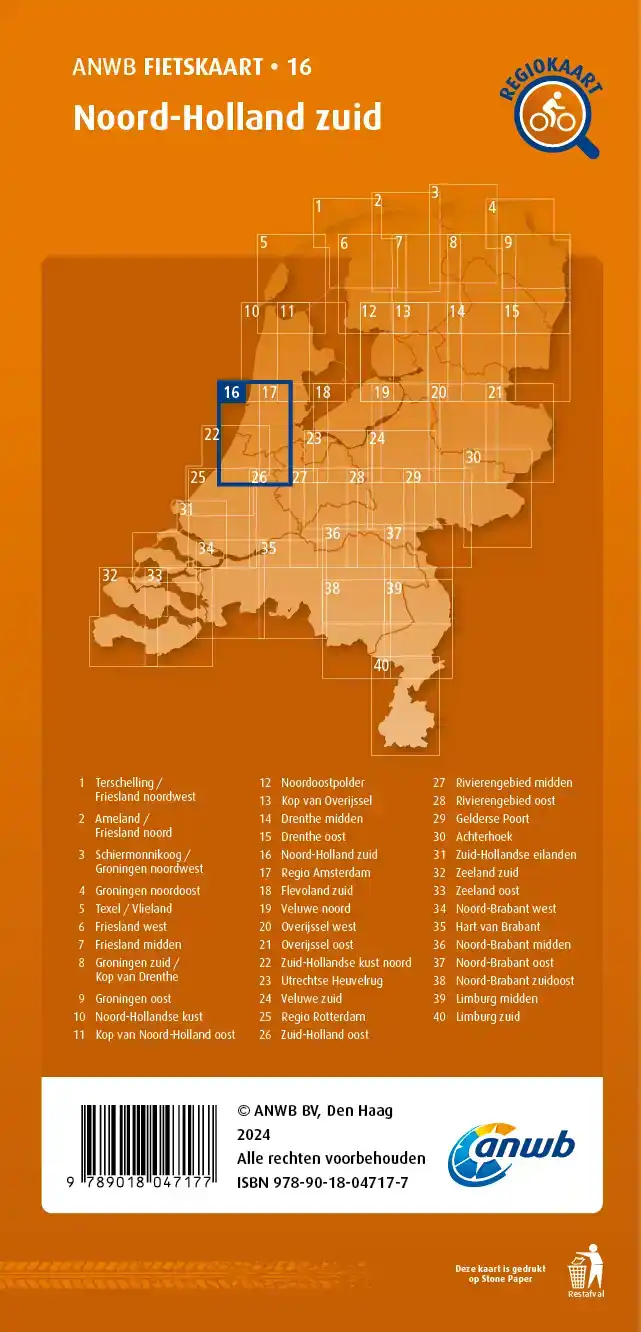 FIETSKAART NOORD-HOLLAND ZUID 1:66.666