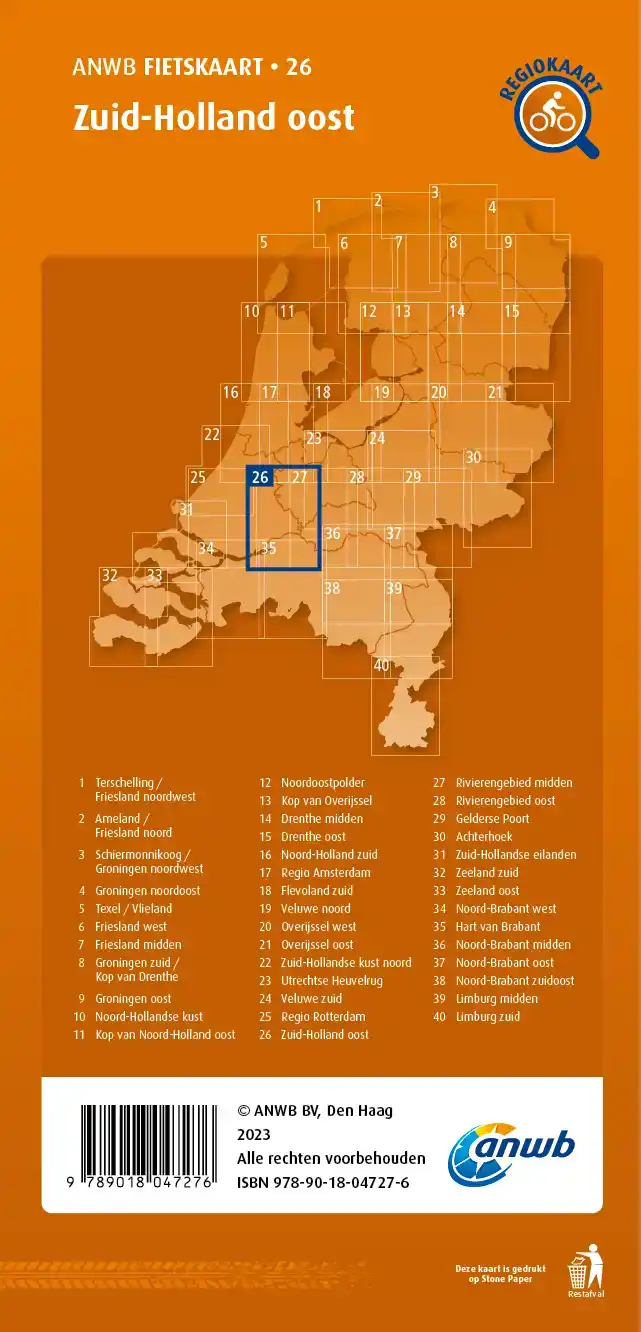 FIETSKAART ZUID-HOLLAND OOST 1:66.666