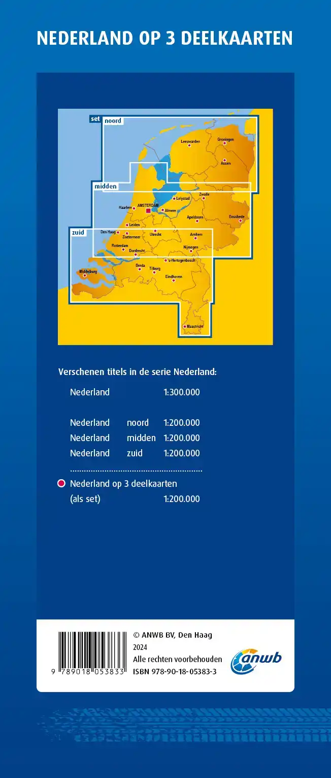 WEGENKAART NEDERLAND SET NOORD-MIDDEN-ZUID