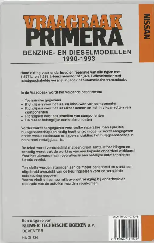 VRAAGBAAK NISSAN PRIMERA