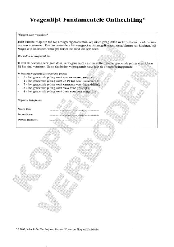 VRAGENLIJST FUNDAMENTELE ONTHECHTING (VFO) - SCOREFORMULIERE