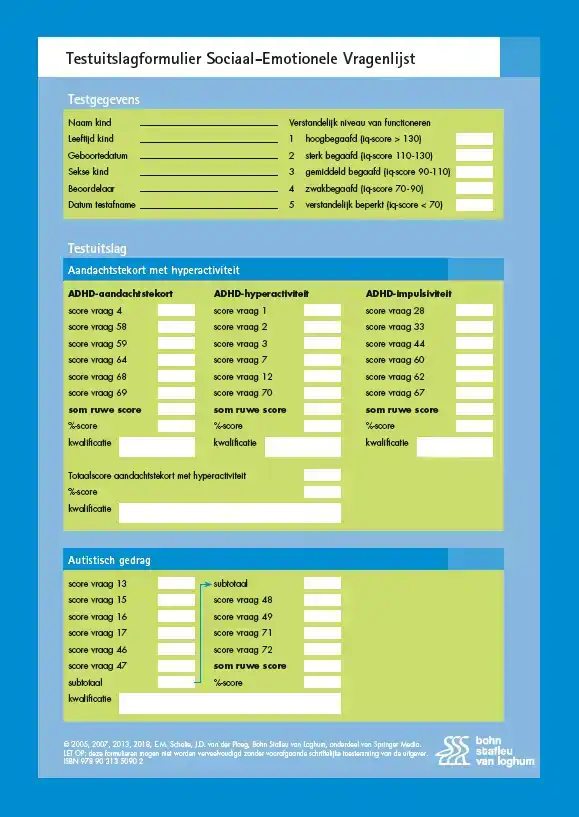 SOCIAAL EMOTIONELE VRAGENLIJST (SEV) - SCOREFORMULIEREN