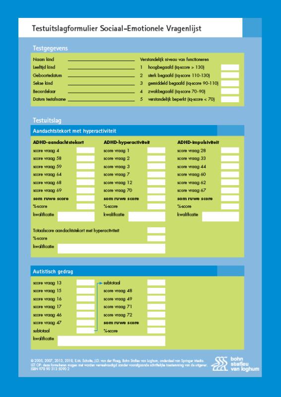 SOCIAAL EMOTIONELE VRAGENLIJST (SEV) - SCOREFORMULIEREN