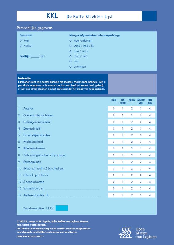 KORTE KLACHTEN LIJST (KKL) - SCOREFORMULIEREN