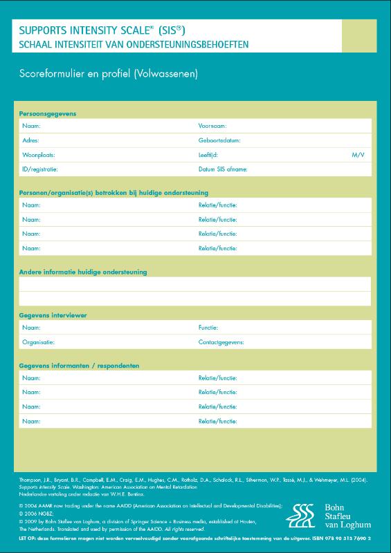 SUPPORT INTENSITIY SCALE (SIS) - SCOREFORMULIEREN