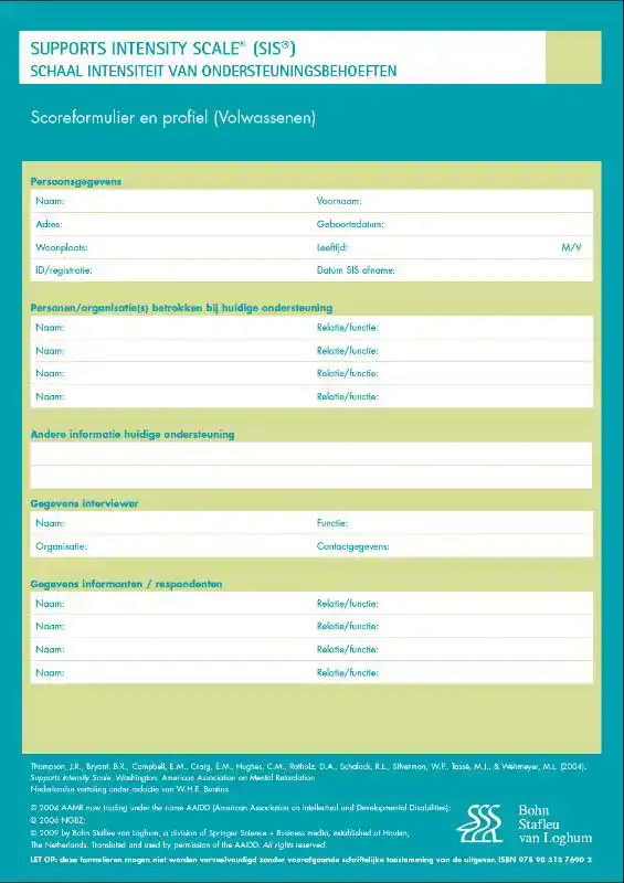 SUPPORT INTENSITIY SCALE (SIS) - SCOREFORMULIEREN
