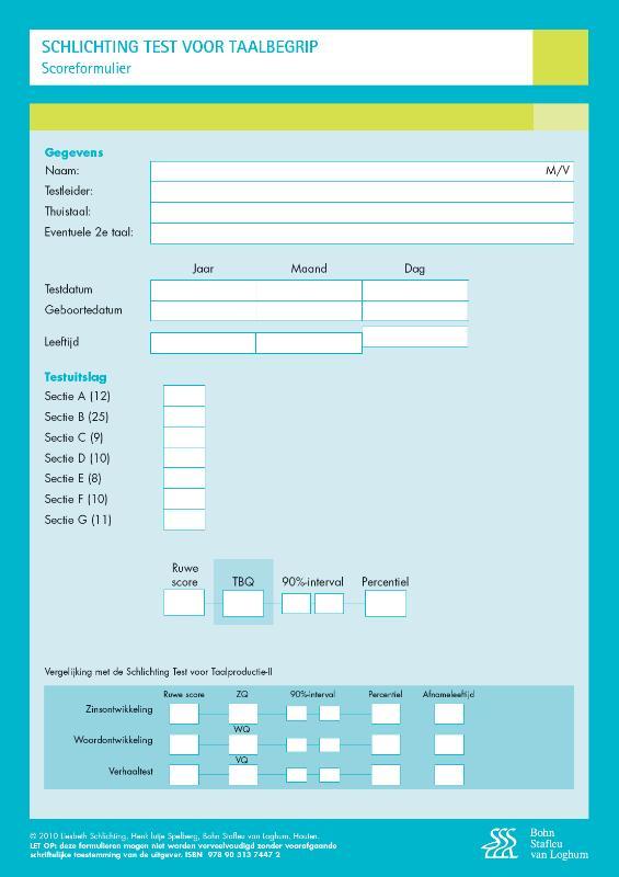 SCHLICHTING TEST VOOR TAALBEGRIP - SCOREFORMULIEREN