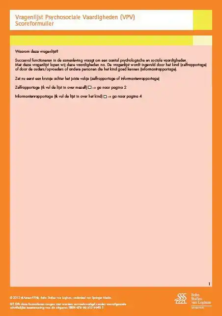VRAGENLIJST PSYCHOSOCIALE VAARDIGHEDEN (VPV) - SCOREFORMULIE