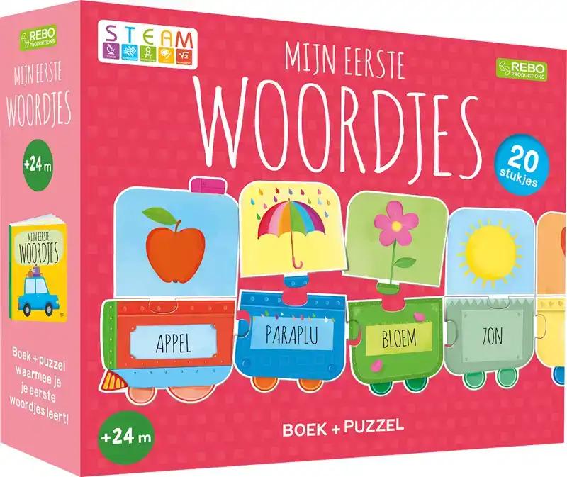 PUZZELTREIN 20 STUKJES EN BOEK - MIJN EERSTE WOORDJES