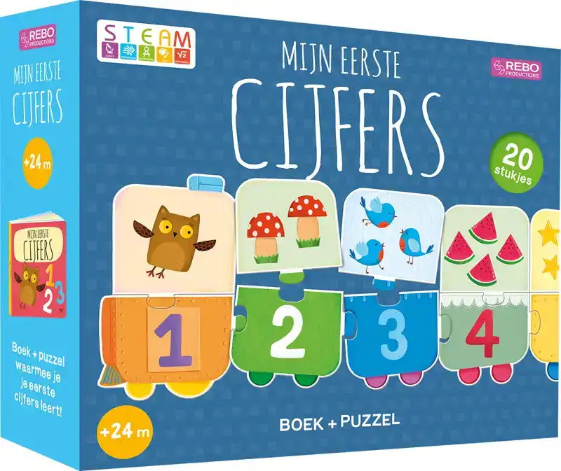 PUZZELTREIN 20 STUKJES EN BOEK - MIJN EERSTE CIJFERS