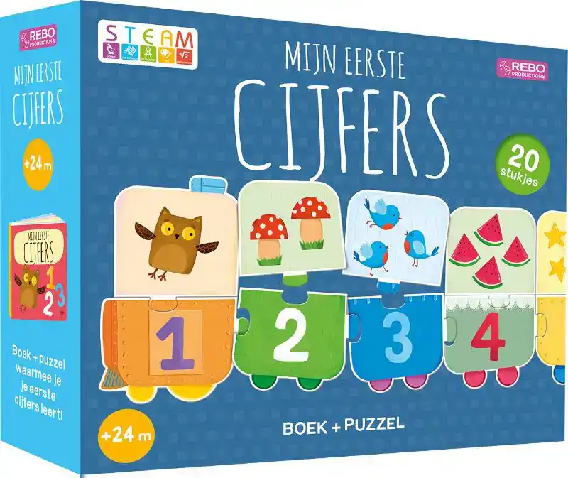 PUZZELTREIN 20 STUKJES EN BOEK - MIJN EERSTE CIJFERS
