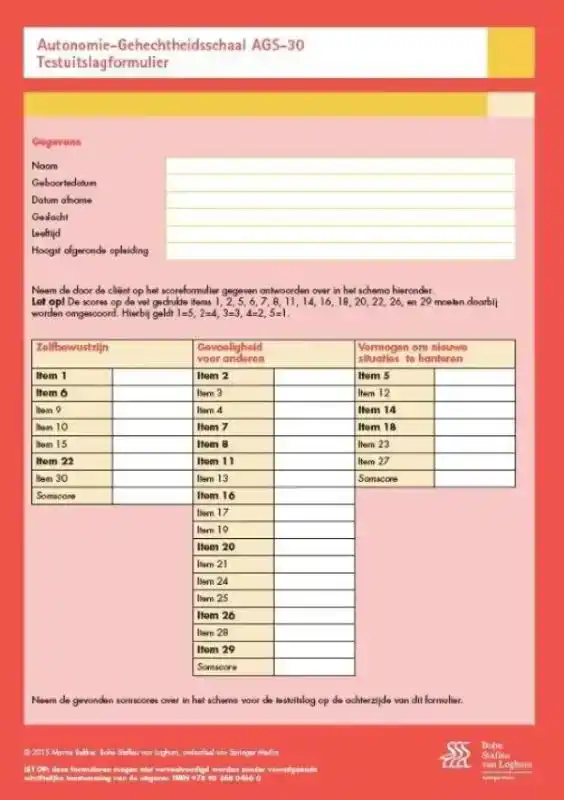 AUTONOMIE-GEHECHTHEIDSSCHAAL (AGS 30) - SCOREFORMULIEREN