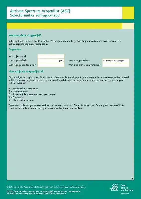 AUTISME SPECTRUM VRAGENLIJST (ASV ) - SCOREFORMULIEREN