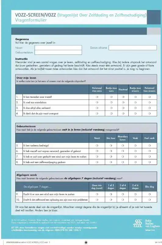 VRAGENLIJST OVER ZELFDODING EN ZELFBESCHADIGING (VOZZ)