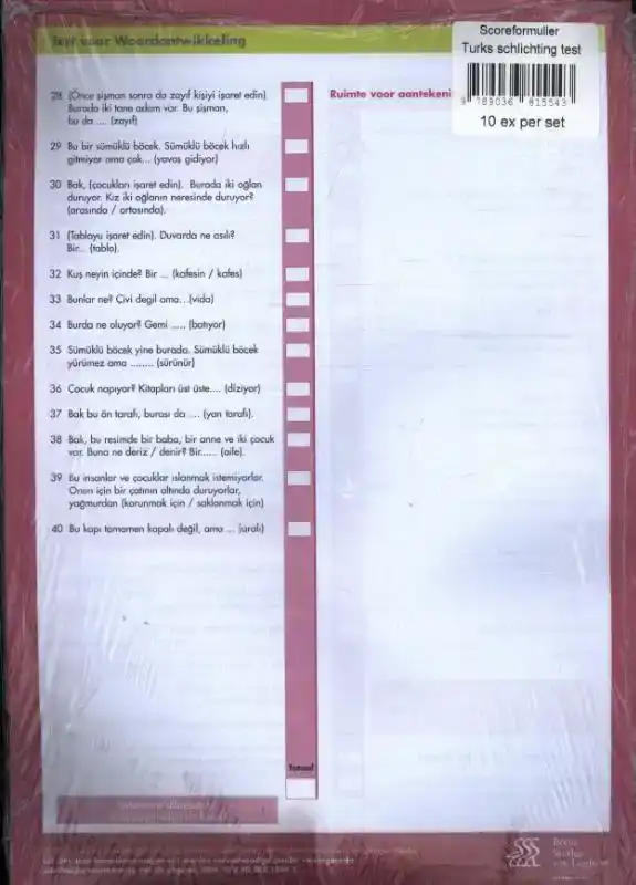 SCHLICHTING TEST TURKS SCOREFORMULIER