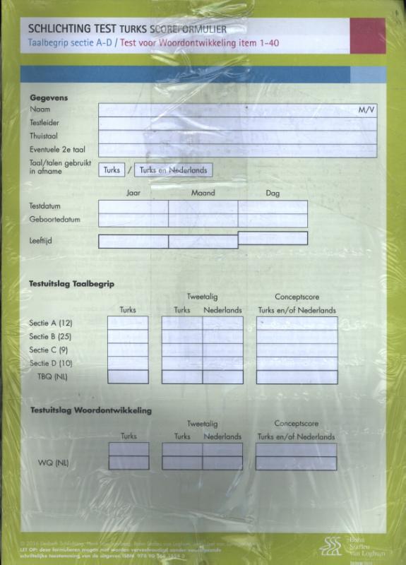 SCHLICHTING TEST TURKS SCOREFORMULIER