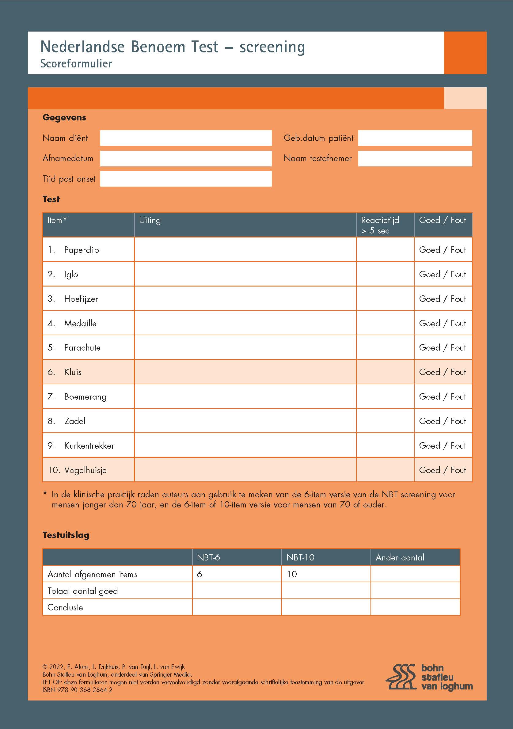 NEDERLANDSE BENOEM TEST - SCREENING (NBT - SCREENING) - SCOR