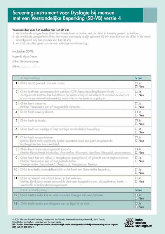 SCREENINGSINSTRUMENT VOOR DYSFAGIE BIJ MENSEN MET EEN VERSTA