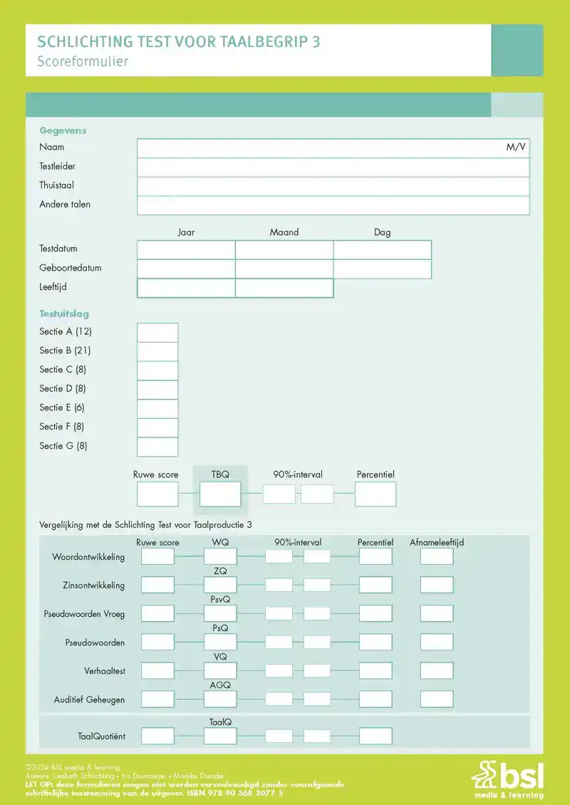SCHLICHTING TEST VOOR TAALBEGRIP 3 - SCOREFORMULIEREN