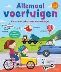 KLEUR- EN STICKERBOEK MET WOORDJES - ALLEMAAL VOERTUIGEN (3-