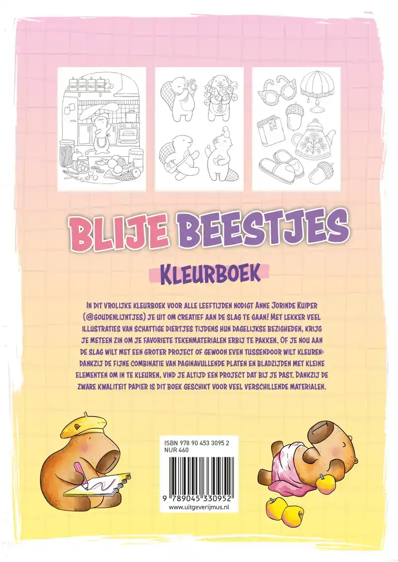 GOUDEN LIJNTJES BLIJE BEESTJES KLEURBOEK