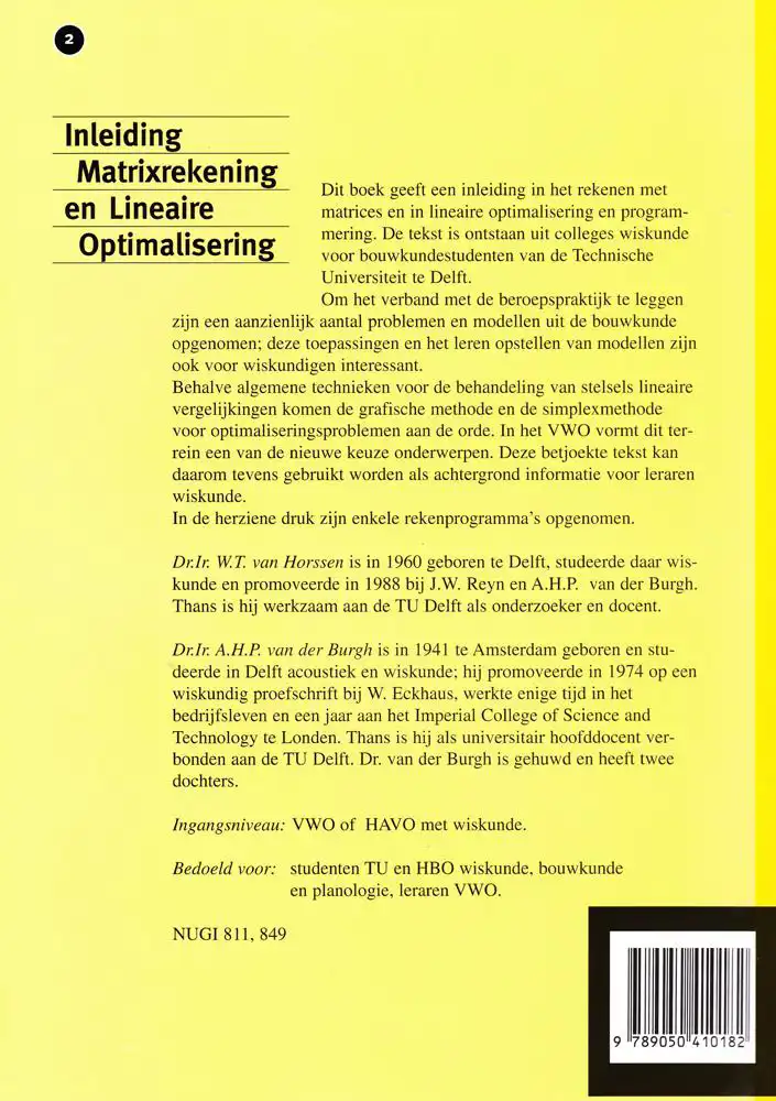 INLEIDING MATRIXREKENING EN LINEAIRE OPTIMALISERING