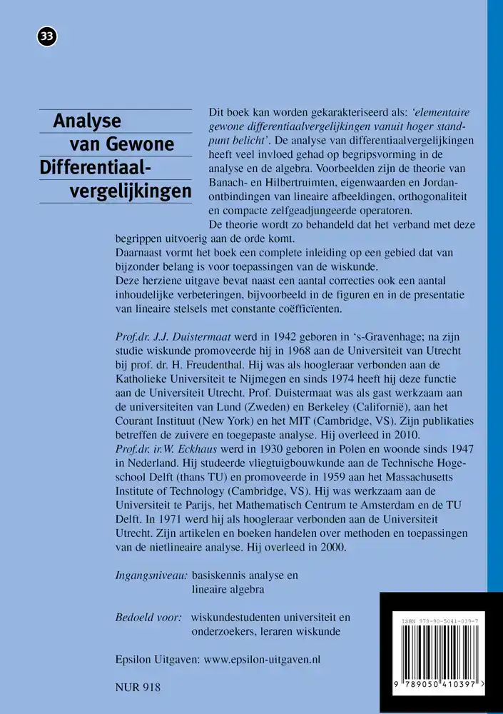ANALYSE VAN GEWONE DIFFERENTIAALVERGELIJKINGEN