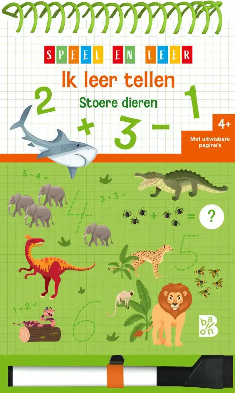 BLOK MET SPIRAAL EN VILTSTIFT: IK LEER TELLEN STOERE DIEREN