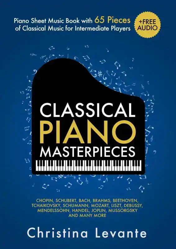 CLASSICAL PIANO MASTERPIECES. PIANO SHEET MUSIC BOOK WITH 65