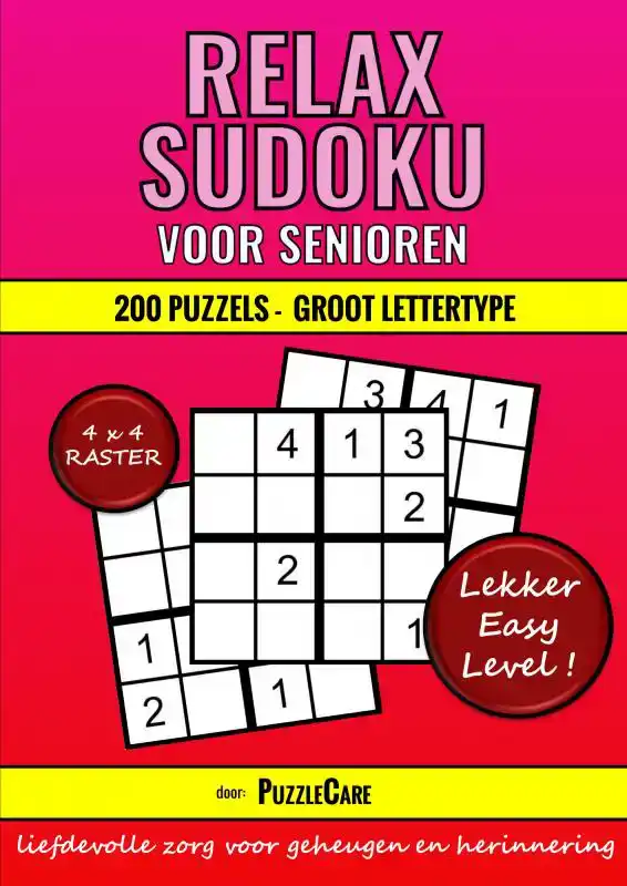 SUDOKU RELAX VOOR SENIOREN 4X4 RASTER - 200 PUZZELS GROOT LE