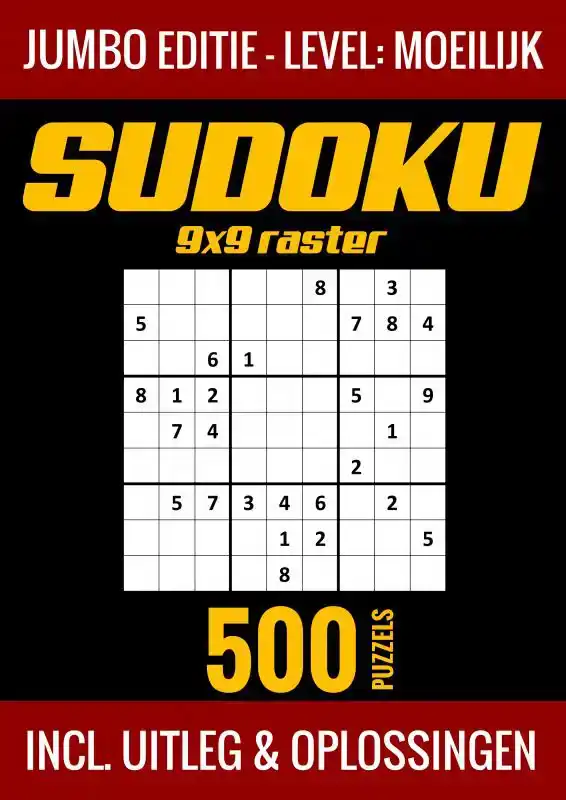 SUDOKU MOEILIJK - JUMBO EDITIE - 500 PUZZELS - INCL. UITLEG