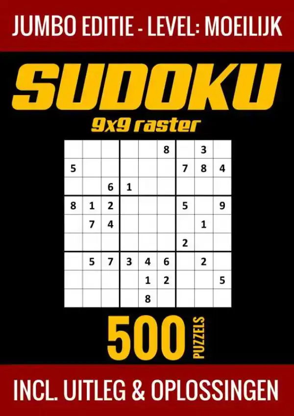 SUDOKU MOEILIJK - JUMBO EDITIE - 500 PUZZELS - INCL. UITLEG